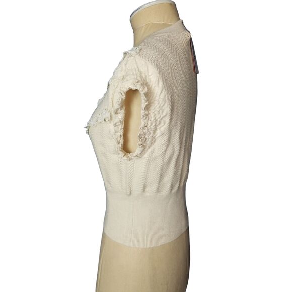 Cider Beige Lace details Short sleeve Crop Top NWT Size Small - Picture 4 of 4